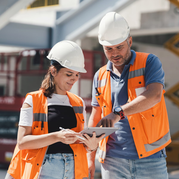 Civil Engineers Checking Works At Construction Site